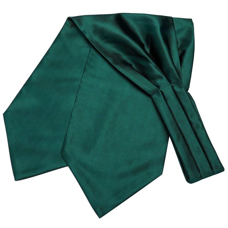 Dubulle Dark Green Ascot for Men Mens Solid Self Tie Cravat and Pocket Square Cufflinks Set Formal Wedding - Image 5